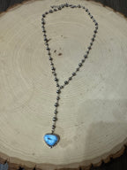 Handmade Sterling Silver Golden Hills Turquoise Beaded Lariat Cross Necklace