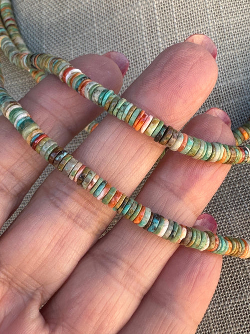 Handcrafted Kingman Turquoise & Spiny Sterling Silver 4mm Beaded Necklace