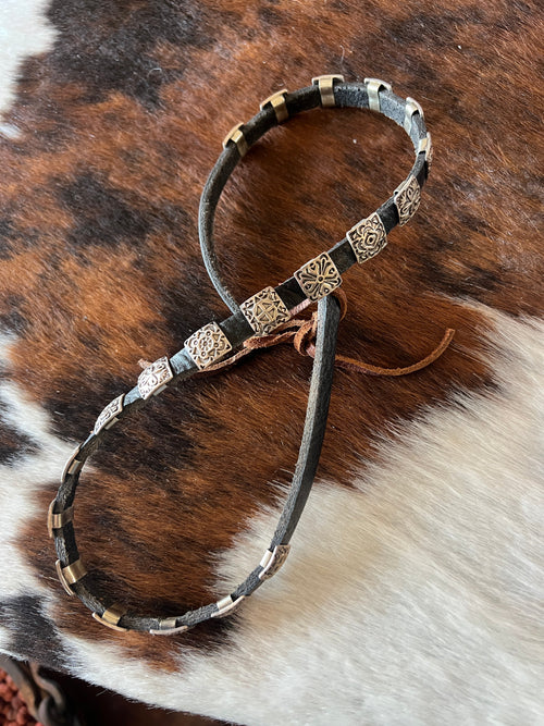 Leather and Sterling Silver Concho Slide Hat Band, Black Leather