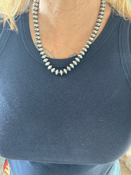 Vinita Cowboy Handmade 10mm Sterling Silver Navajo Saucer Pearl Beaded Necklaces