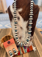 Handcrafted Turquoise & Sterling Silver Beaded Necklace and Earring Set
