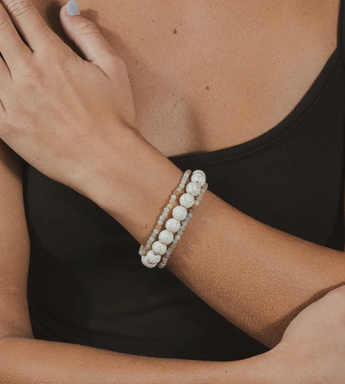 Amazonite Cream Howlite Stretch Bracelet Set of 3