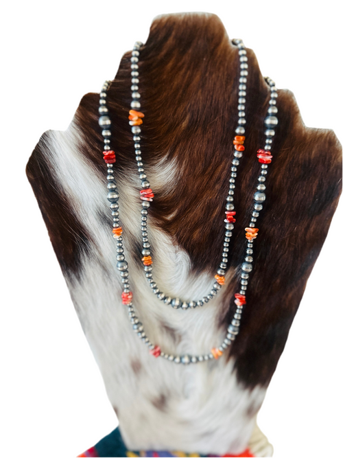 Handcrafted Sterling Silver & Spiny Oyster Beaded Necklace