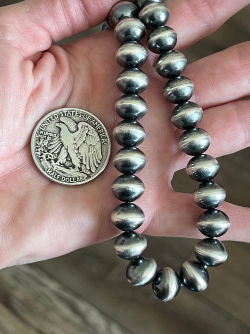 Vinita Cowboy Handmade 12mm Sterling Silver Navajo Saucer Pearl Beaded Necklaces