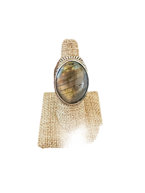 Handcrafted Old Pawn Sterling Silver & Labradorite Men’s Ring Size 7.5