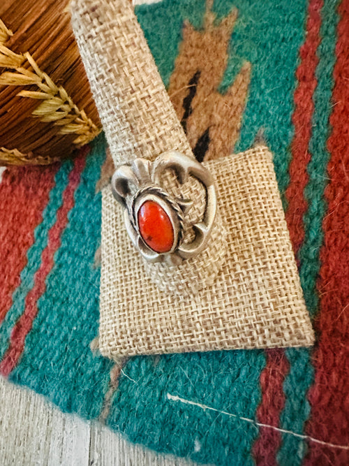 Old Pawn Navajo Sterling Silver & Coral Ring Size 10.5