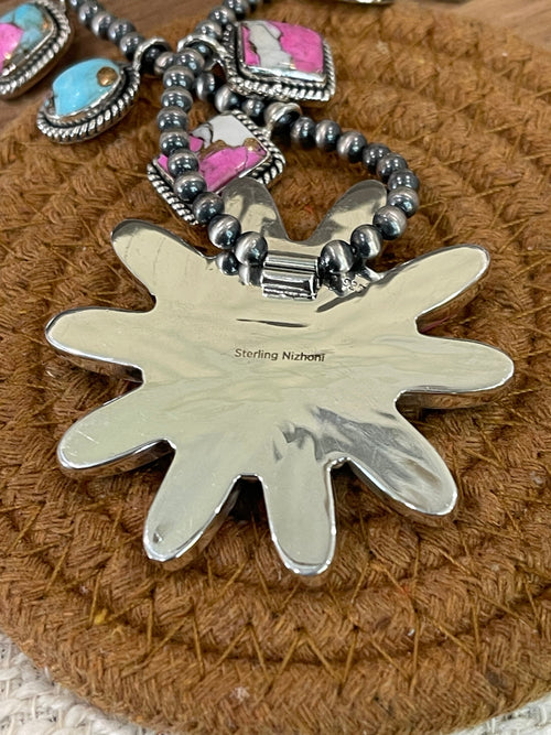 Handmade Sterling Silver Cotton Candy Necklace Signed Nizhoni