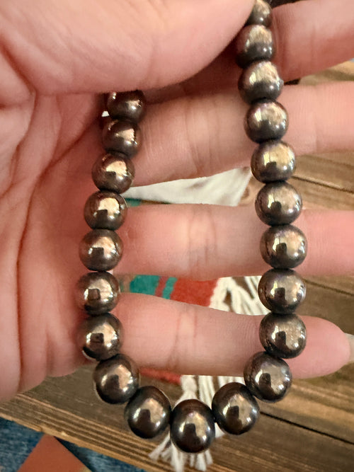 Old Pawn Handcrafted 8mm Sterling Silver Pearl 28” Beaded Necklace