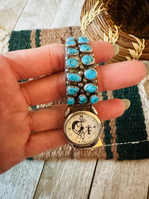 Old Pawn Vintage Navajo Turquoise & Sterling Silver Watch-