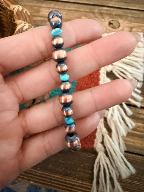 Handcrafted Turquoise & Copper Beaded Bracelet