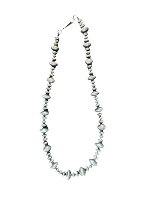 Vinita Cowboy Handmade 6, 8 & 13mm Sterling Silver Navajo Pearl Mixed Saucer Necklace, 21 inches