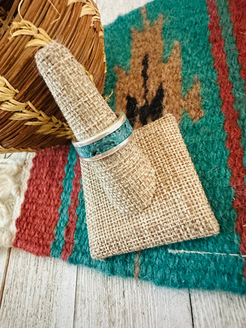 Old Pawn Navajo Sterling Silver & Turquoise Chip Inlay Band Ring