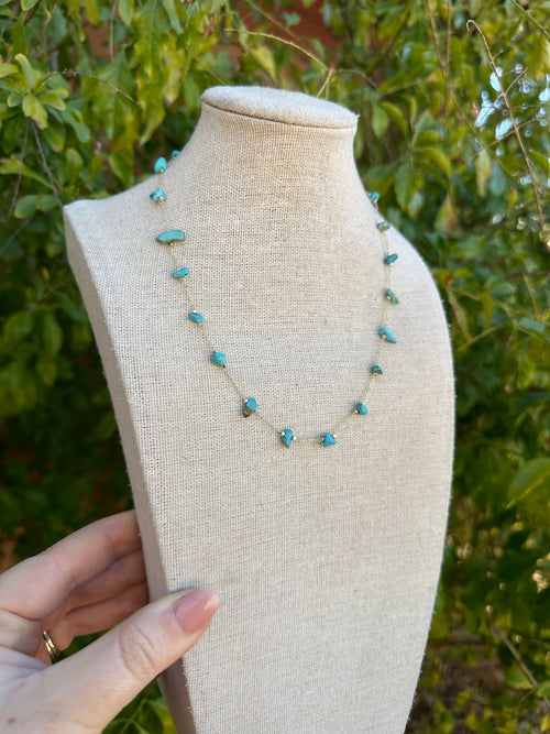“The Golden Collection” Wild Storm Handmade Turquoise Beaded 14k Gold Plated Necklace