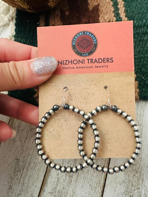 Handcrafted Sterling Silver Pearl Beaded Dangle Hoop Earrings