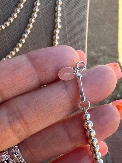 Handcrafted Sterling Silver Elegant Pearl Beaded Necklace 4mm