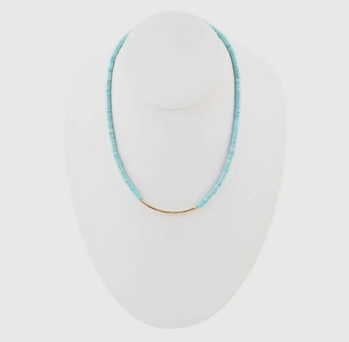 “The Golden Collection” Handmade Turquoise Beaded 14k Gold Plated Beaded Necklace