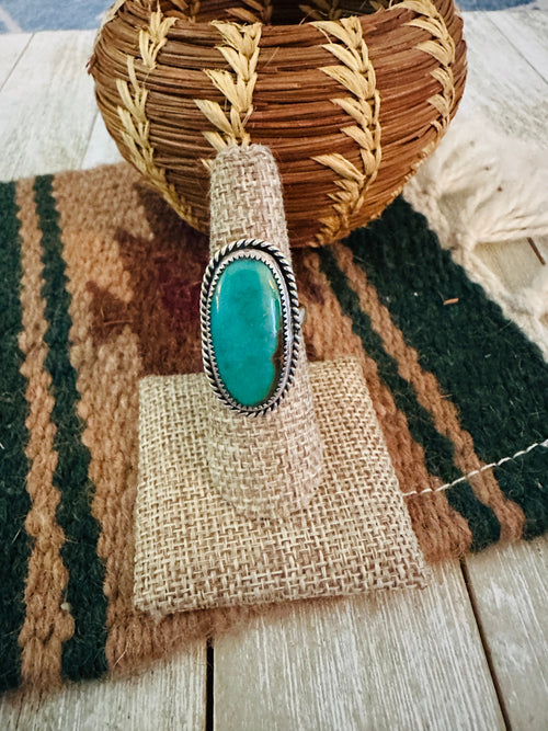 Old Pawn Handcrafted Turquoise & Sterling Silver Ring Size 6.75