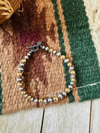 Handcrafted Gold Plated Sterling & Sterling Silver Pearl Beaded Bracelet