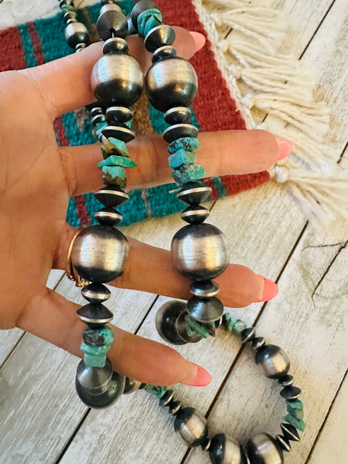 Navajo Turquoise & Sterling Silver Pearl Beaded Necklace