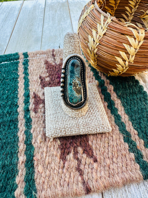 Old Pawn Handcrafted Turquoise & Sterling Silver Ring Size 8.5