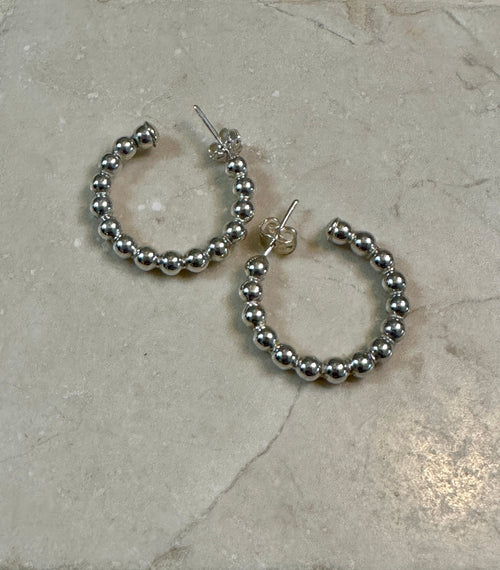 Beaded Hoops Sterling Silver 1”