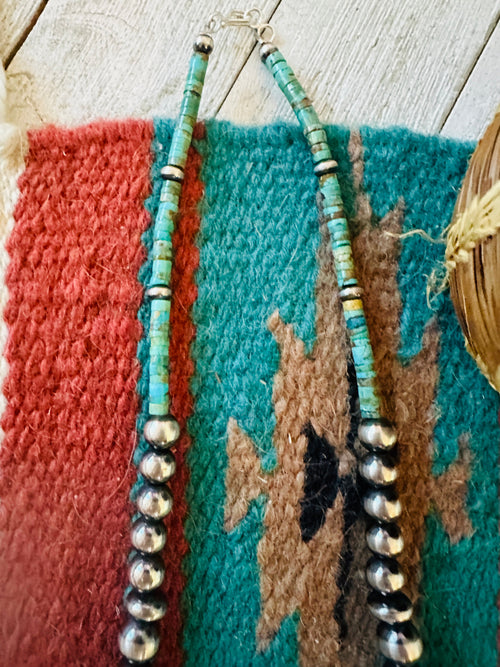 Handcrafted Turquoise & Sterling Silver Pearl 20” Beaded Necklace