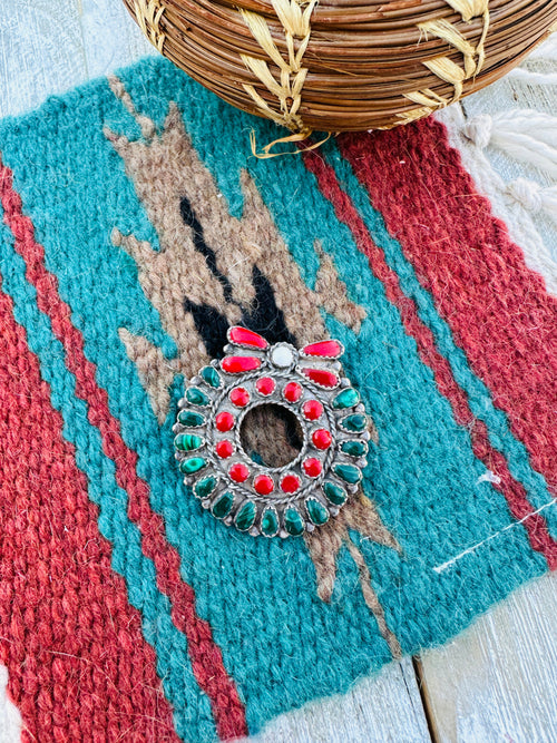 Old Pawn Handcrafted Sterling Silver and Multi Stone Wreath Brooch