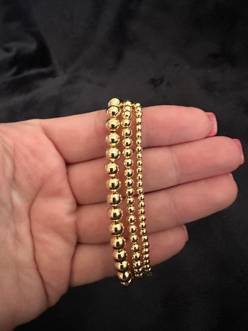 Gold Beaded 3 Strand Stretch Bracelet Set