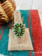 Old Pawn Navajo Sterling Silver & Green Turquoise Cluster Ring Size 9 by Leander Nez