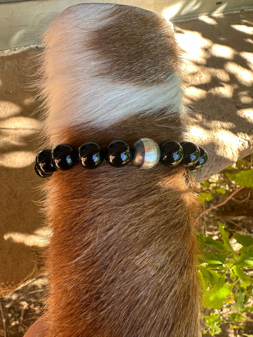 Handcrafted 8mm Sterling Silver Pearl & Black Onyx Beaded Bracelet