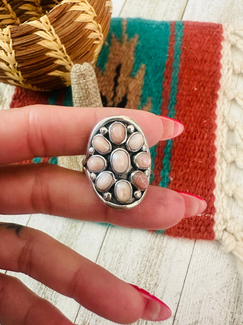 Old Pawn Navajo Sterling Silver & Mother of Pearl Ring Size 8.75