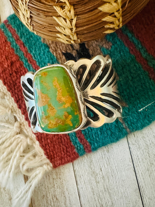 Old Pawn Navajo Sterling Silver & Royston Turquoise Cuff Bracelet