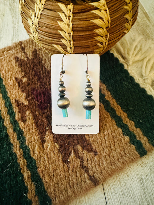 Handcrafted Turquoise & Sterling Silver Beaded Dangle Earrings