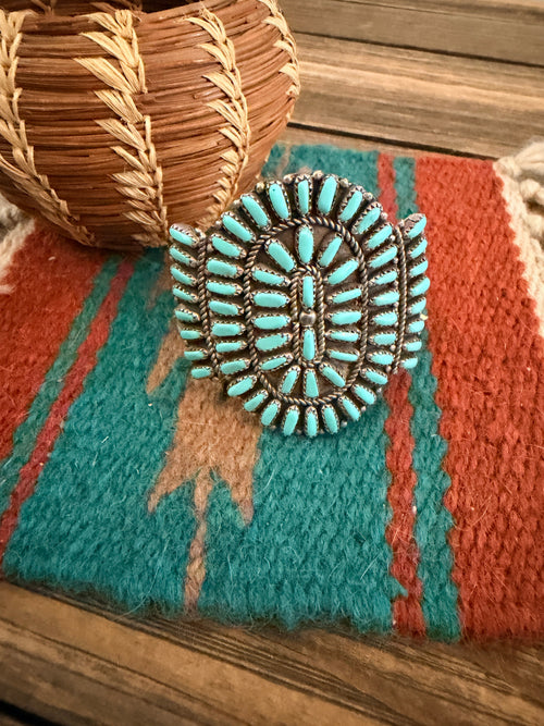 Handcrafted Old Pawn Sterling Silver & Turquoise Cluster Cuff Bracelet