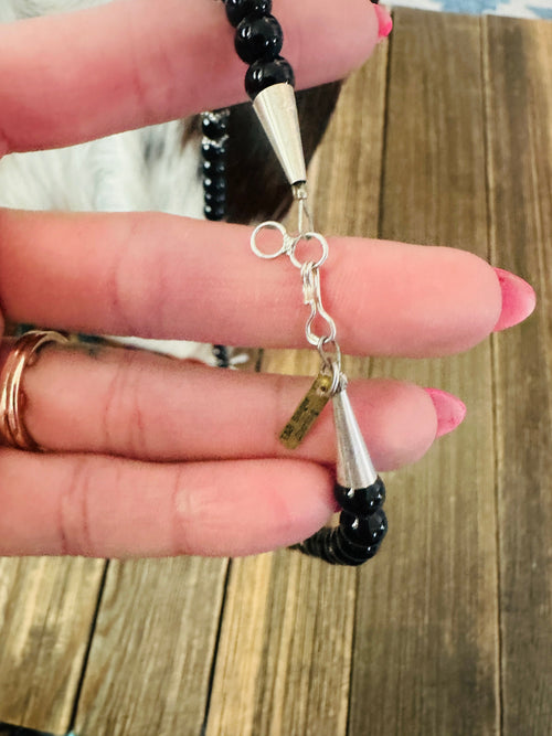 Handcrafted Black Onyx & Sterling Silver Beaded 18” Necklace by T & R Singer
