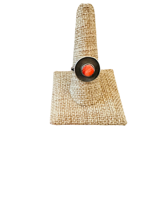 Handcrafted Old Pawn Sterling Silver & Red Spiny Ring Size 9.25