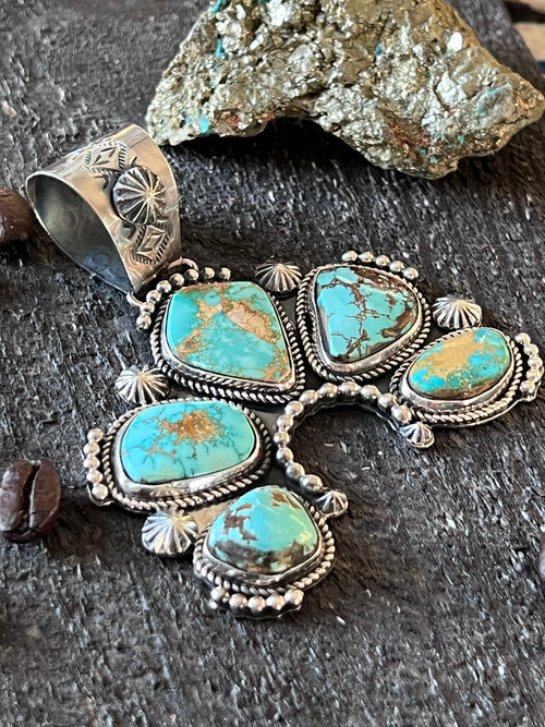 Handcrafted Sterling Silver and Royston Turquoise Naja Pendant by Rosella Paxson