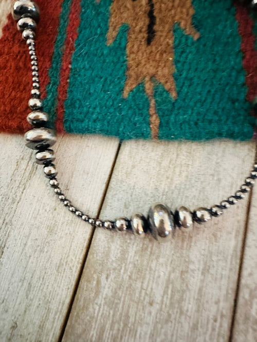 Navajo Sterling Silver Pearl 20” Beaded Necklace