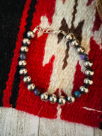 Navajo Lapis & Sterling Silver Beaded Bracelet l