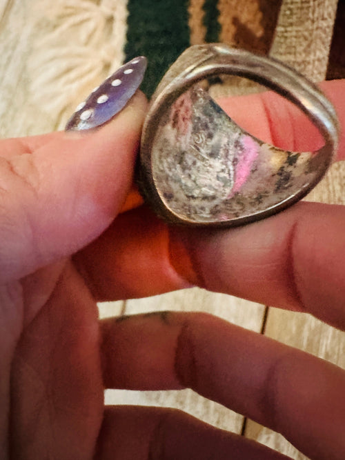 Old Pawn Handcrafted Turquoise & Sterling Silver Eagle Ring Size 8