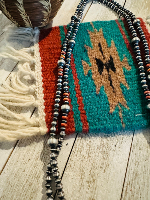 Handcrafted Orange Spiny & Sterling Silver Beaded Necklace 60”