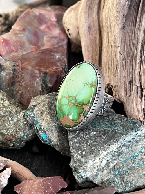 Raymond Coriz Handcrafted Emerald Valley Turquoise Cocktail Ring, Size 8