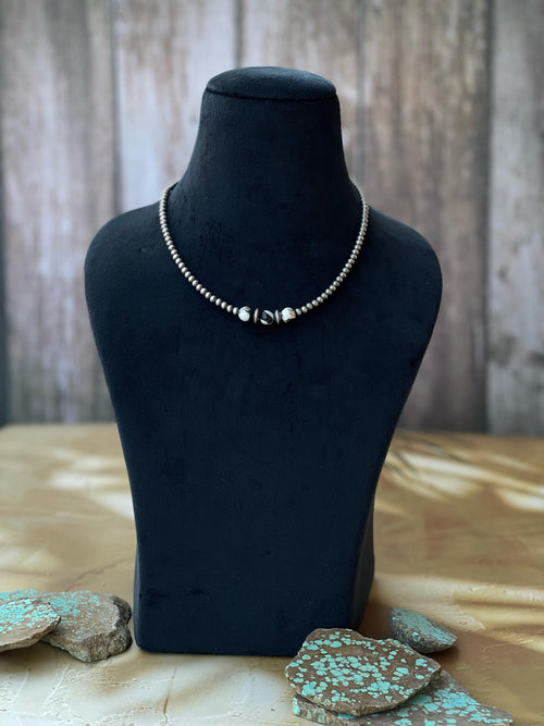 Handmade Sterling Silver Beaded Necklace 18”