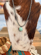 Handcrafted Turquoise & 5mm Sterling Silver Pearl 18” Beaded Necklace