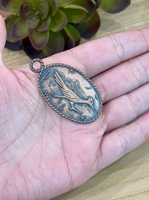 Vintage Handmade Copper Roadrunner Pendant
