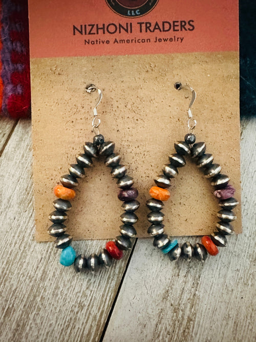 Handcrafted Multi Stone & Sterling Silver Beaded Hoop Earrings