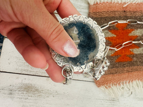 Handcrafted Queen Pink Conch & Sterling Silver Pearl Heart Necklace