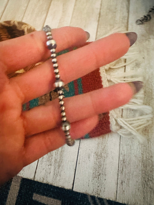 Handcrafted Sterling Silver Pearl Beaded Bracelet 7.5"