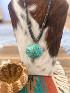 Old Pawn Handcrafted Turquoise and Heishi Shell Mosaic Inlay Beaded Necklace