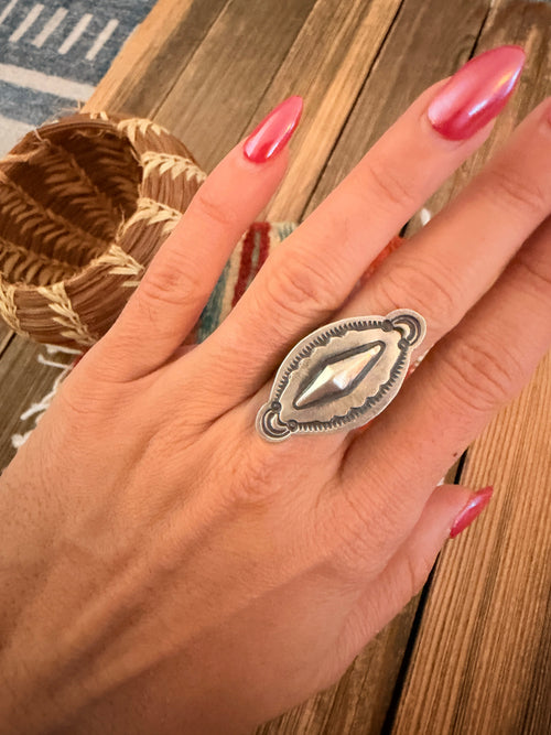 Old Pawn Handcrafted Sterling Silver Concho Ring Size 6.5